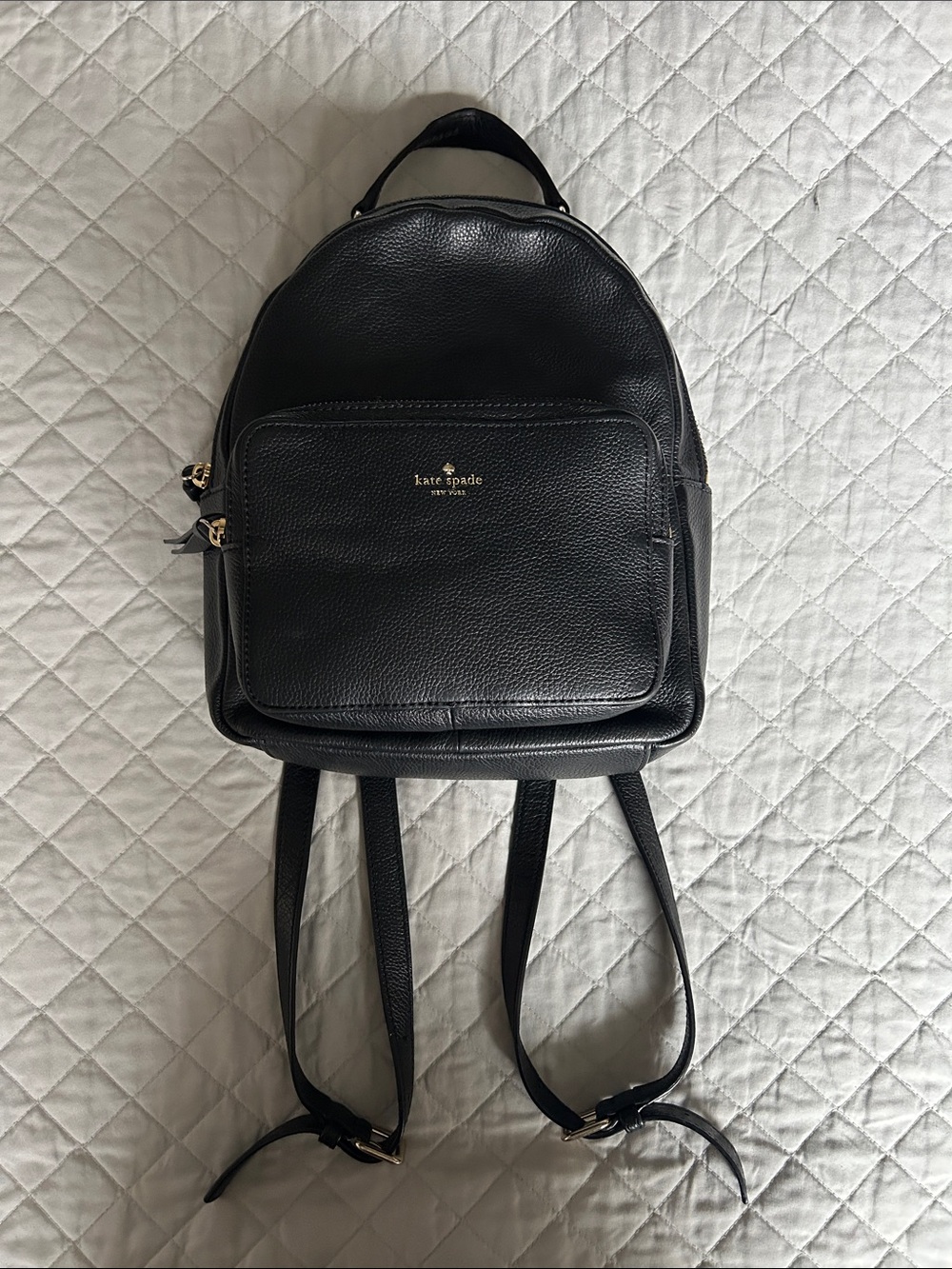 kate spade Black Pebbled Leather Mini Backpack with Gold Hardware